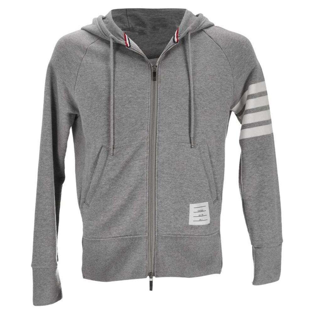 Thom Browne 4-Bar Zip-Up Hoodie in Grey Cotton